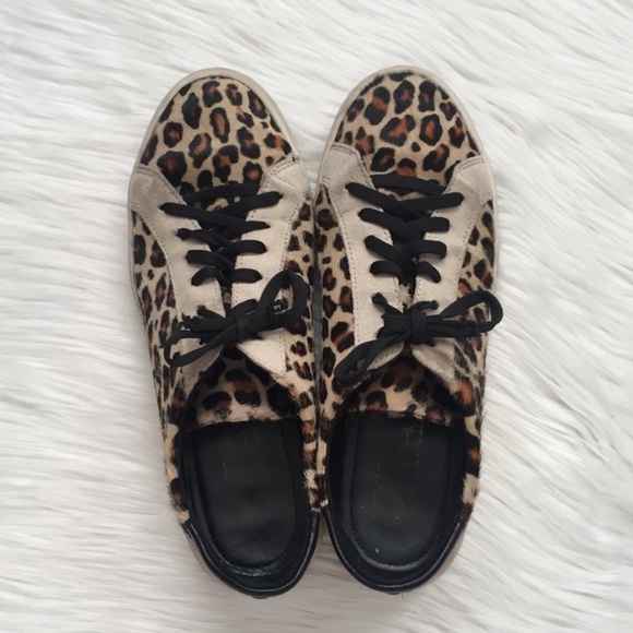 Zara Leopard Print Calf Hair Lace Up Sneakers 38 - Picture 6 of 11